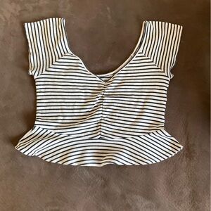 American Eagle Striped Navy and White Crop Top
